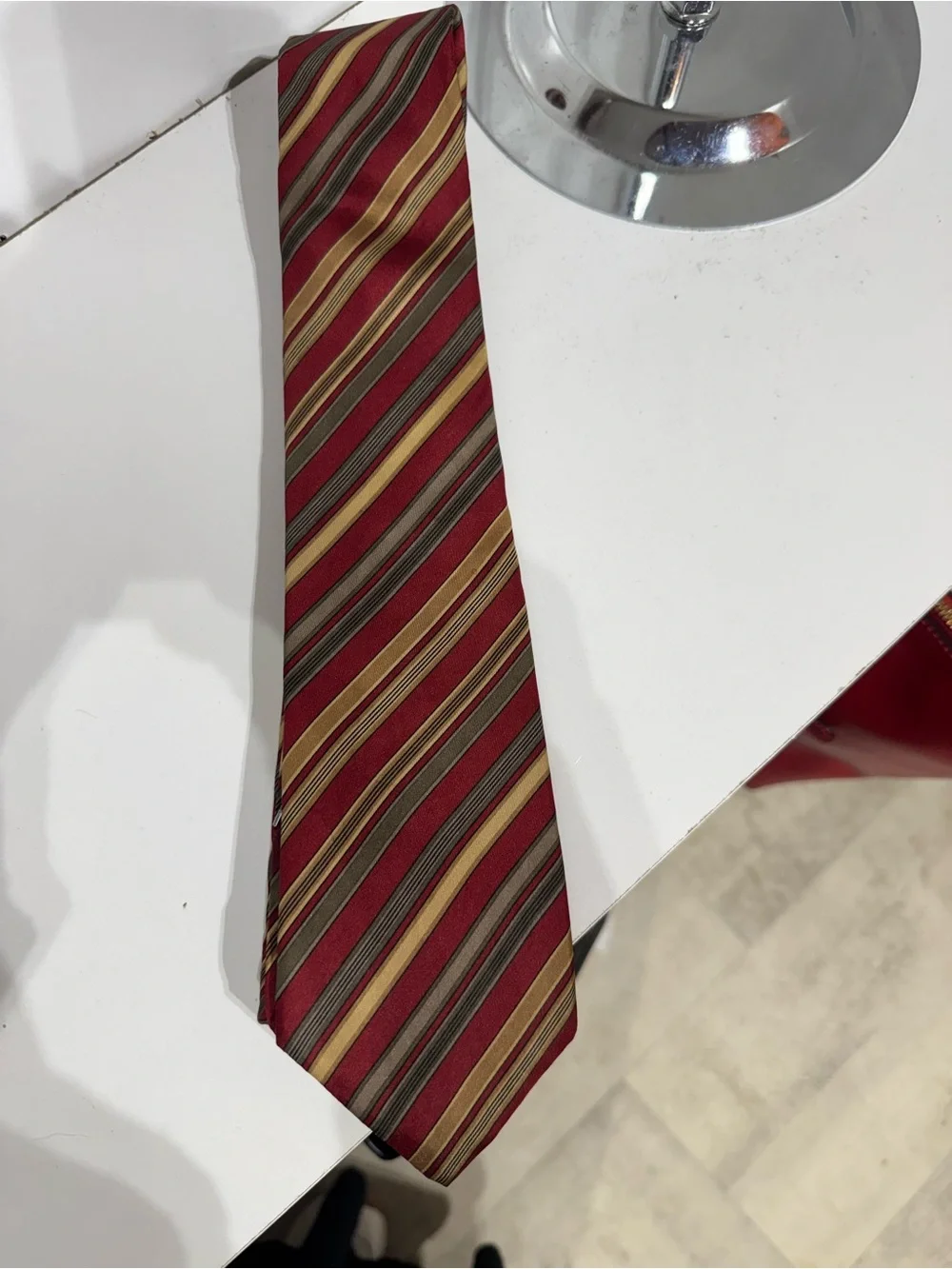 Dior Burgundy Tie with Gold and Gray Diagonal Stripes